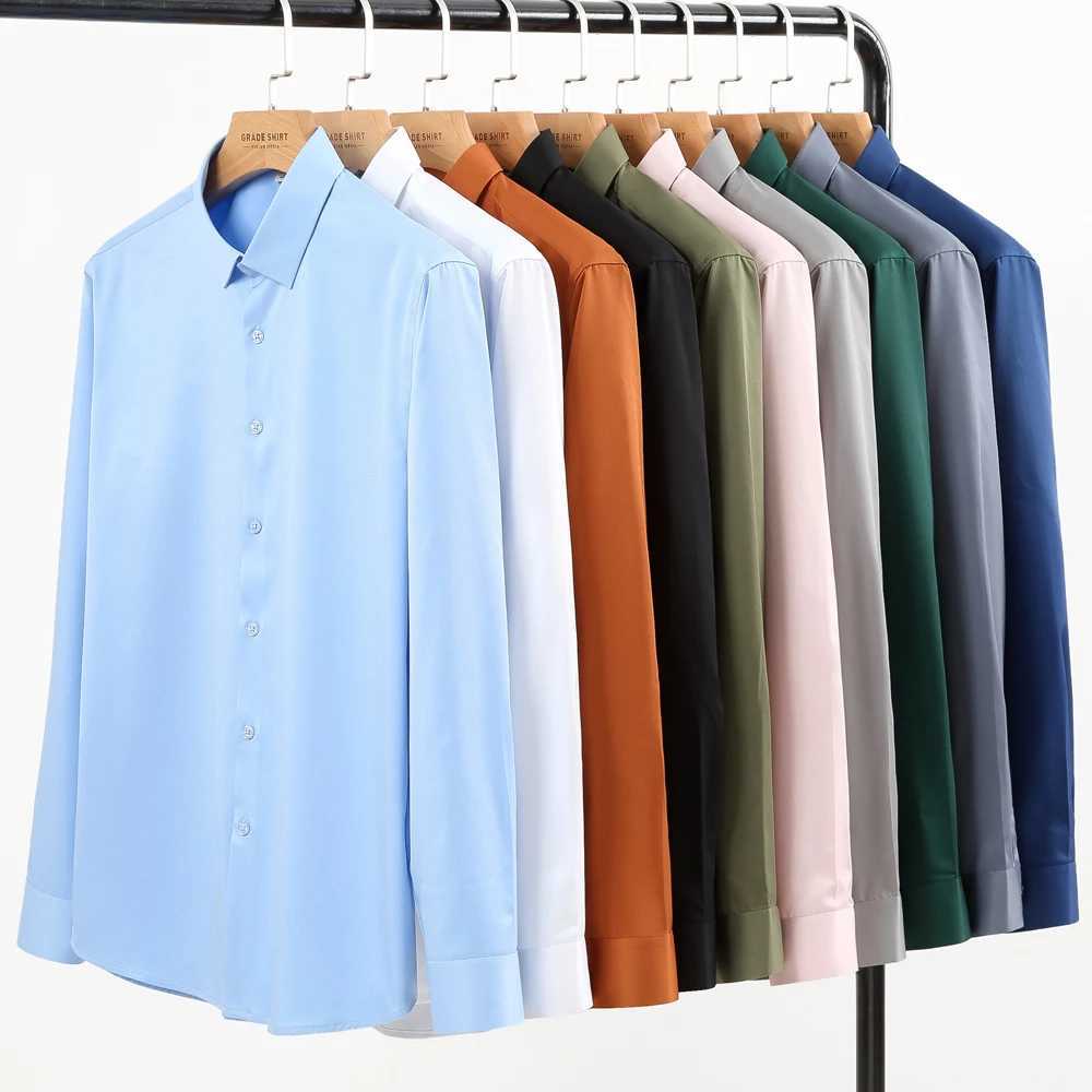 Silk Touch mens classic long sleeved less dress no pocket standard suitable for formal business office casual shirts X2410071