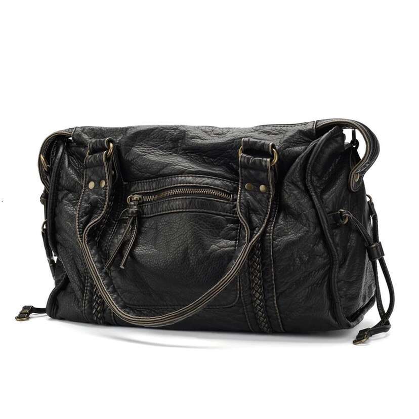Vintage Large Capacity Women Handbag Soft Pu Tote Retro Washed Leather Shoulder Crossbody Bags Quality Punk Bag 2024
