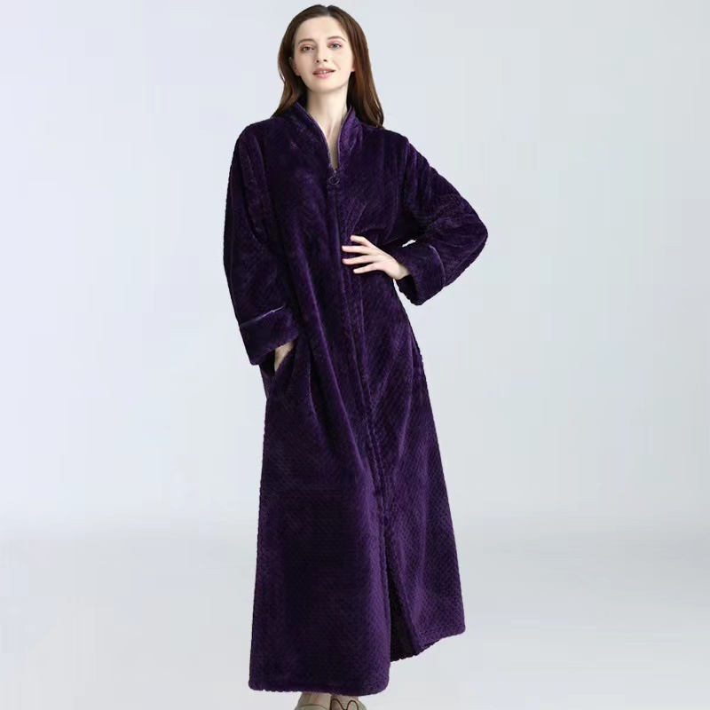 Designer's Autumn And Winter New Thick Zipper Flannel Couple Nightgown Bathrobe Women's Warm Sleepwear