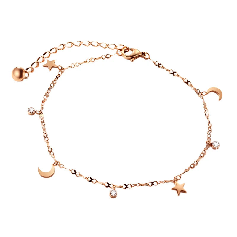 Moon Star Anklet for Women Rose Gold Colored Stainless Steel Fashion Jewelry GA121 241007