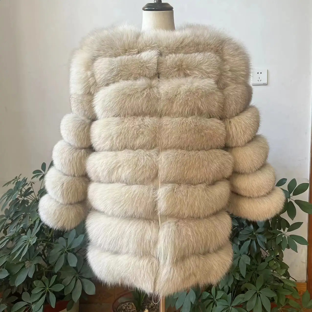 Womens natural fox fur long coat winter jacket warm jacket fashionable 70cm 4-in-1 240923