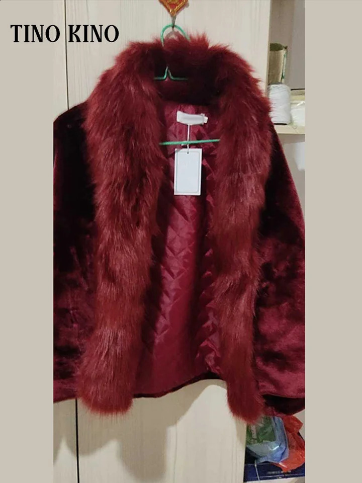 Elegant solid faux womens fur coat V-neck long sleeved ultra-thin warm cardigan autumn and winter womens high street coat 240923