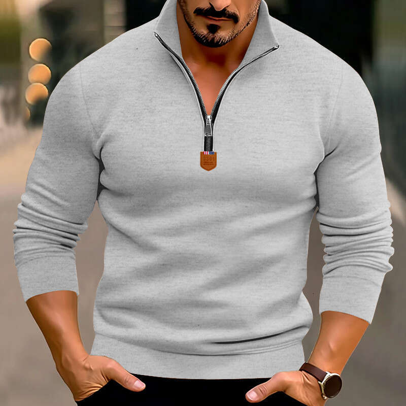 shanshi men hoodies designers Autumn and winter men's casual plush solid color long sleeved half zip standing neck sweater top for men