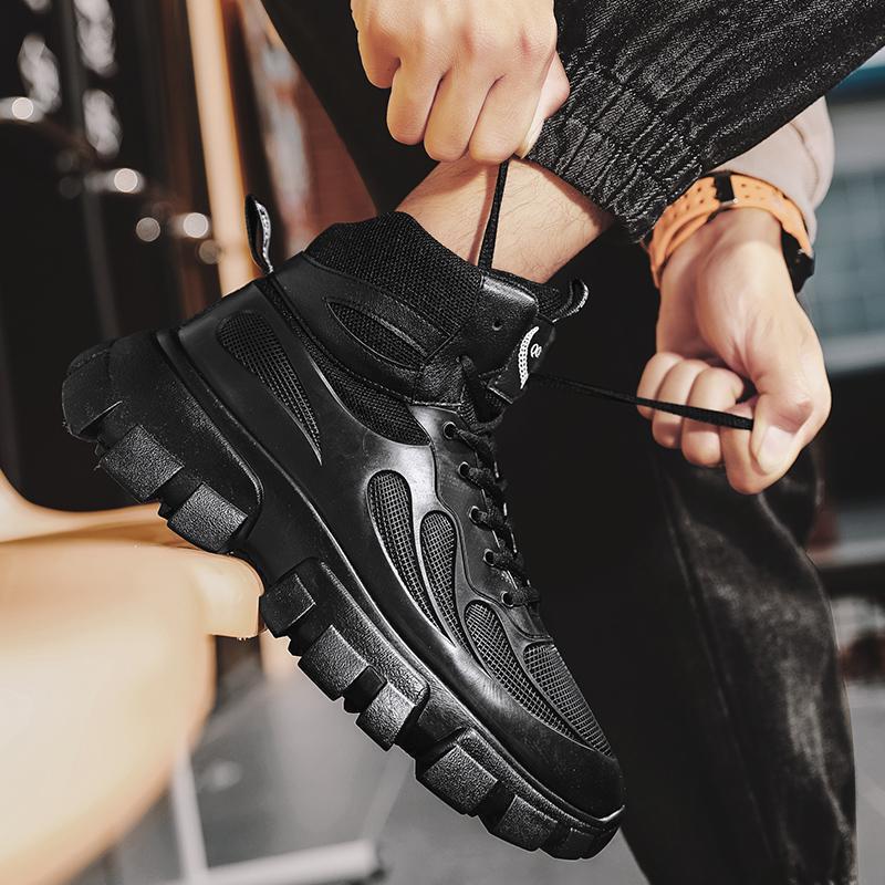 Men's Pure Black Dirt Resistant Sports Shoes Men's Four Season Through Mesh, Trendy And Breathable Zhongbang Dad Shoes