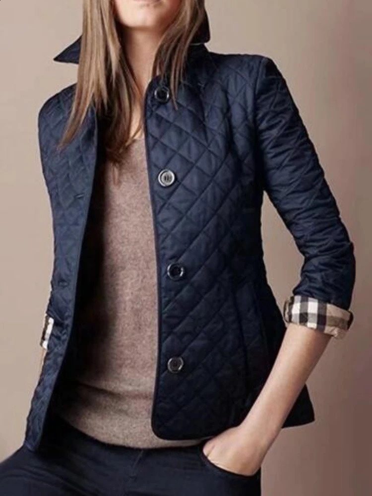 Overcoat Jacket Top Women Lapel Autumn Winter Classic Plaid Blazer Single Breasted Street Clothing Cotton Fashion Full Sleeve 241007