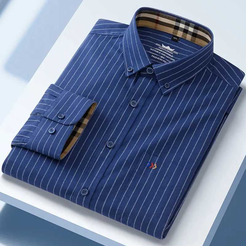 Oxford 100% pure cotton two-color collar long sleeved shirt strapless cotton mens casual shirt high-end gift wholesale X241007