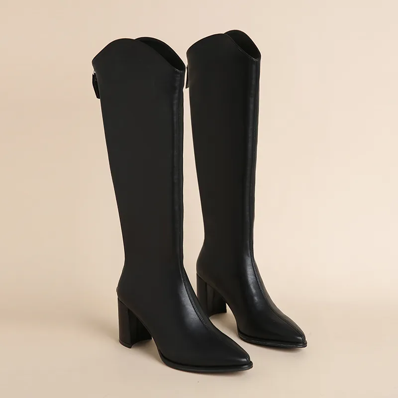 Plus Size 34-43 New Women Boots Zipper Simple Thick Heels Autumn Winter Booties Knee High Botas