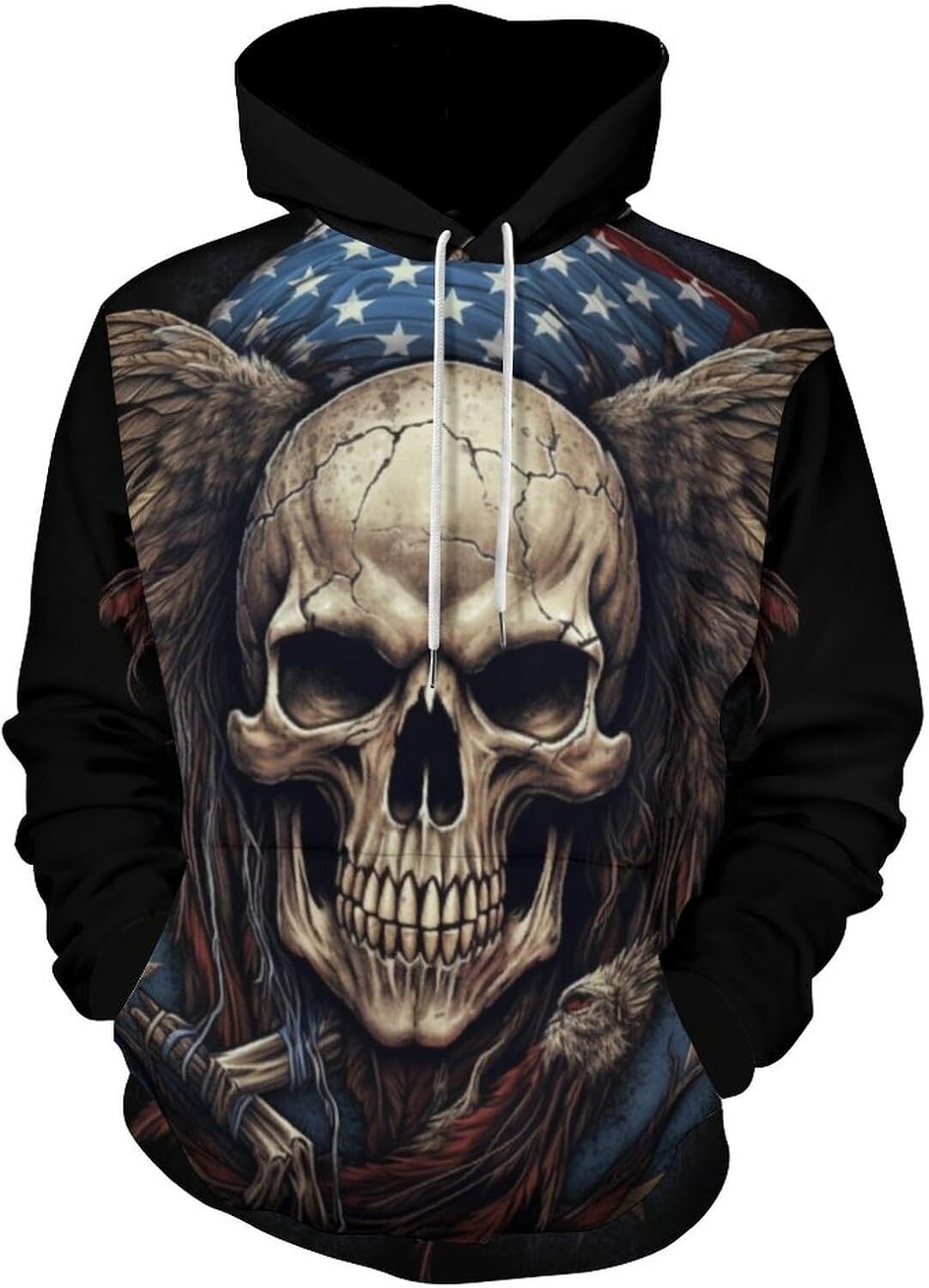 Hoodie for Mens Womens Vintage American Flag Hoodie 3D Skull Hooded Funny Long Sleeve Sweatshirt Hoodies Graphic Hoodies sweatshirt Pullover Long Slee