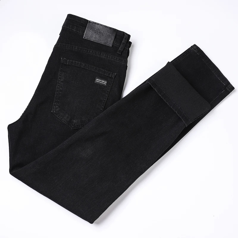 Mens Pure Black Jeans Version Trendy Straight Fit Pants Mens Comfortable Elastic Classic Business Jeans Denim Trousers 241007