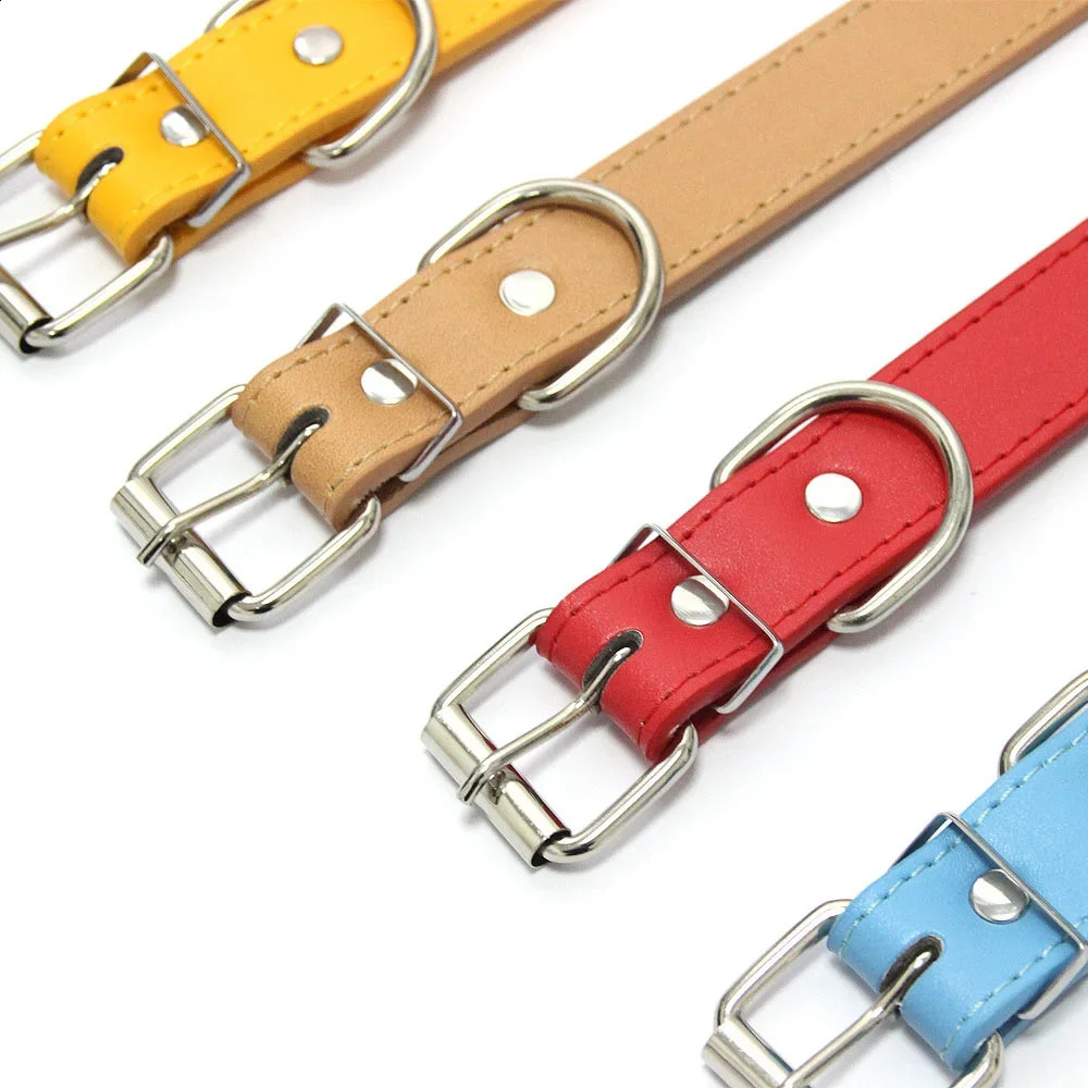 Solid Color Leather Dog Collar Adjustable Cat Necklace Puppy Neck Strap Suitable For Medium And Small Dogs Pet Supplies XS-XL 241007