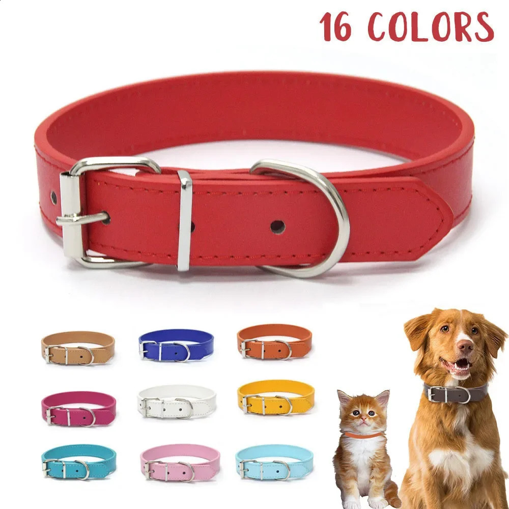 Solid Color Leather Dog Collar Adjustable Cat Necklace Puppy Neck Strap Suitable For Medium And Small Dogs Pet Supplies XS-XL 241007