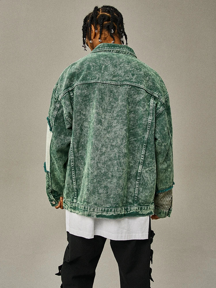 Vintage Denim Jackets Men Patchwork Frayed Irregular High Street Harajuku European Style Retro Fashion Fitness Hip Hop Daily 241007 - view 4