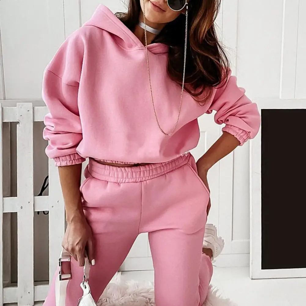 Womens warm hoodie and pants set oversized sportswear autumn winter womens 241007