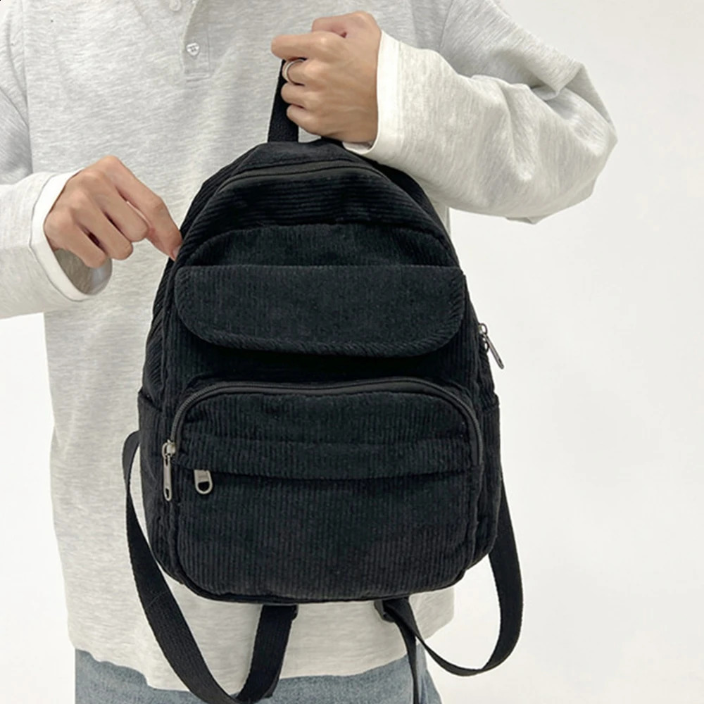 Customized Corduroy Backpack Personalized Embroidery High School Student Retro Minimalist Lightweight Girl Outdoor 240925