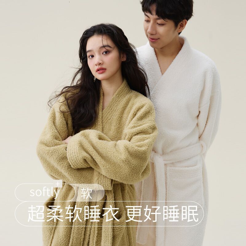 Designer's Autumn Winter New Coral Thickened Beautiful Velvet Men's And Women's Sleepwear Extended Bathrobe Couple's Pajama