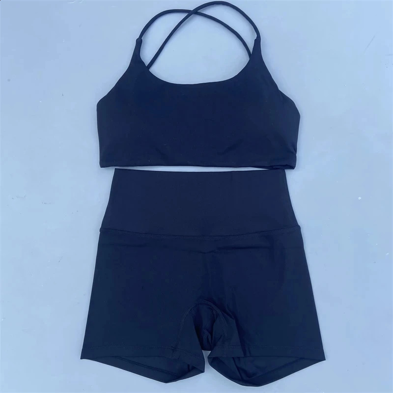 Solid Color soft gym Yoga Set short Legging cross sport bra Tracksuit Women Gym Suit Comprehensive Training Jogging Athletic 240927