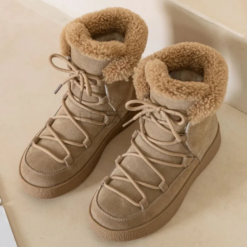 High Quality Winter Snow Women Outdoor Warm Short Boots Round Toe Non-Slip Comfortable Female Shoes Handmade