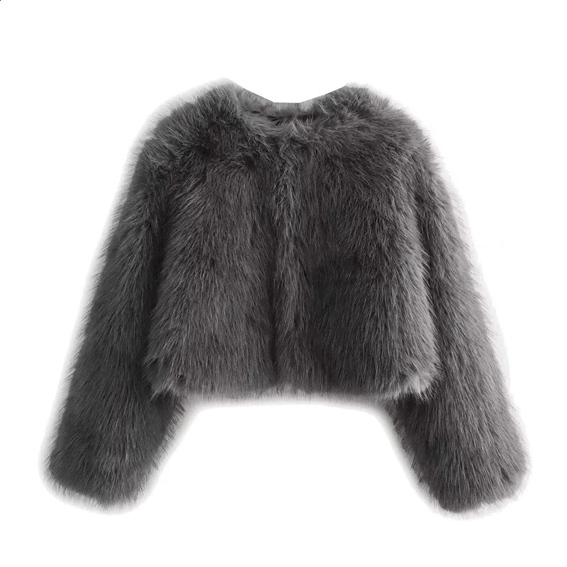 Spring womens open collar jacket with round neck pockets fur coat solid suede jacket streetwear Vintag jacket 240923