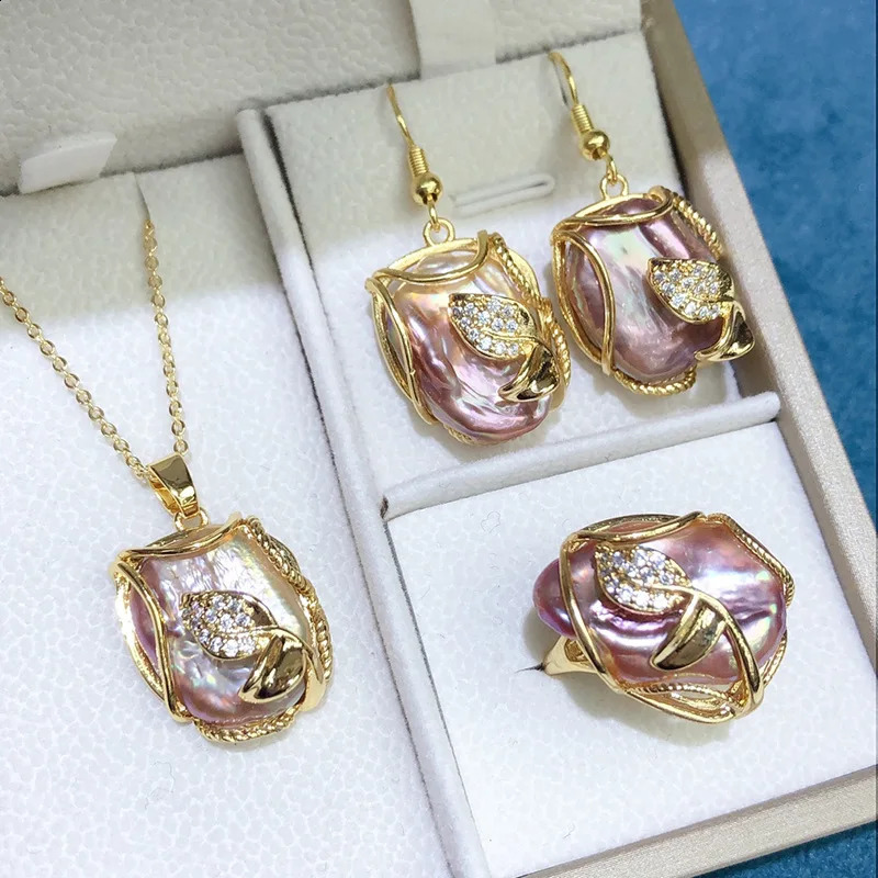 Arrival 100% Natural Baroque Freshwater Pearl 14K Gold Filled Necklace Earrings Rings Womens Gift Jewelry Set 240924
