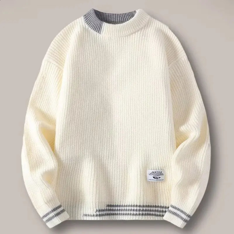 Men Autumn Oversized Japan Harajuku Sweater Vintage Knitted Mens Rock Hip Hop Plush Warm Round Neck Cloting 240930