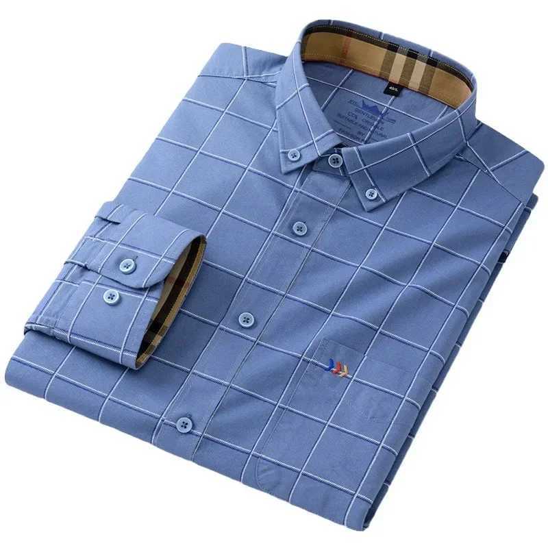 Oxford 100% pure cotton two-color collar long sleeved shirt strapless cotton mens casual shirt high-end gift wholesale X241007