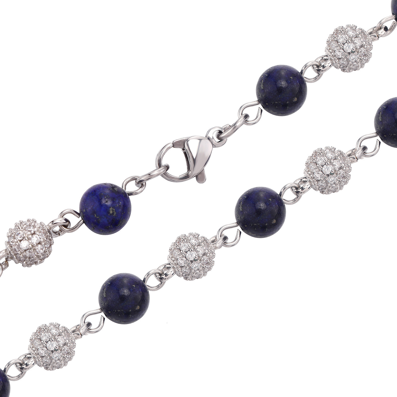 6-8mm Full Set Sparkling Cubic Zirconiaia Lround Beaded Necklace Chain Choker Hip-hop Mens And Womens Blue Green Colorful Stone Gold Plate Jewelry Acc