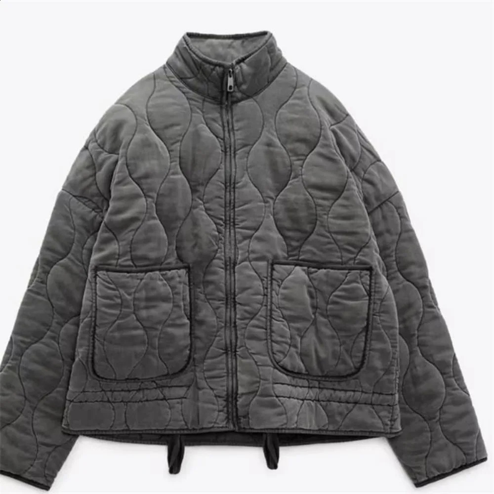 Womens Cotton Coat 2024 Winter Fashion Pocket Drawstring Warm Vintage Long Sleeve Zipper Female Outerwear Tops Jacket 241007