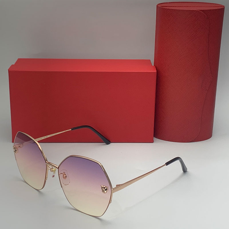 Cheetah Sunglasses Designer Women Golden Metal Round Shape Frame Gradient Pink Lens Fashion Wear Trendy Style Sunglasses CT0332 with Box