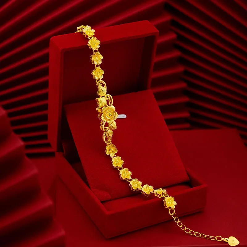 9999 genuine gold 24K gold flower bracelet for women 240929