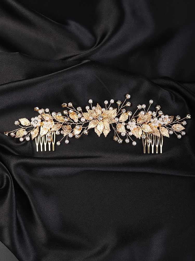 Pearl Rhinestone Flower Bridal Hair Combs Gold Leaf Wedding Headband Brides Headwear Wedding Accessories Party Prom Hair JewelryX241007
