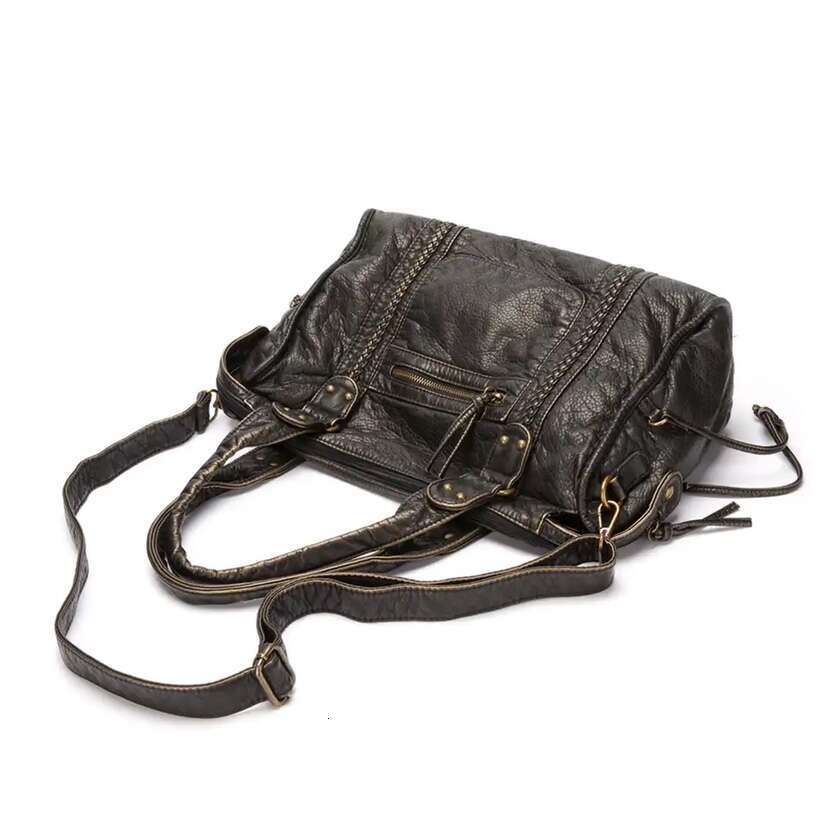 Vintage Large Capacity Women Handbag Soft Pu Tote Retro Washed Leather Shoulder Crossbody Bags Quality Punk Bag 2024