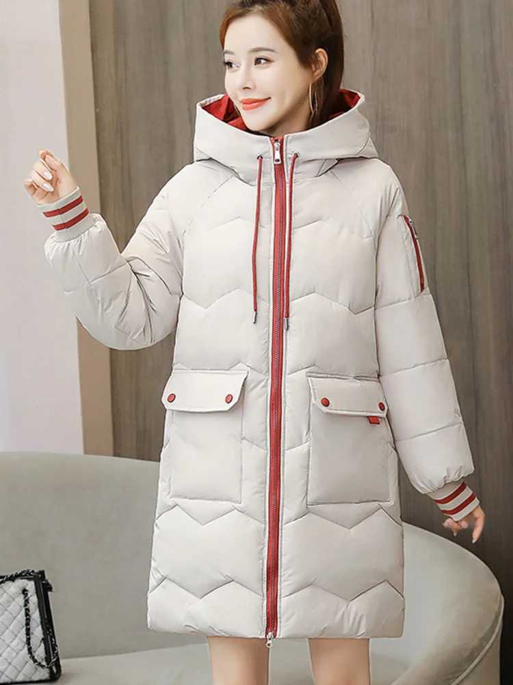 2023 Winter Women Jacket Coats Long Parkas Female Down Cotton Hooded Overcoat Thick Warm Jackets Windproof Casual Student CoatX2410