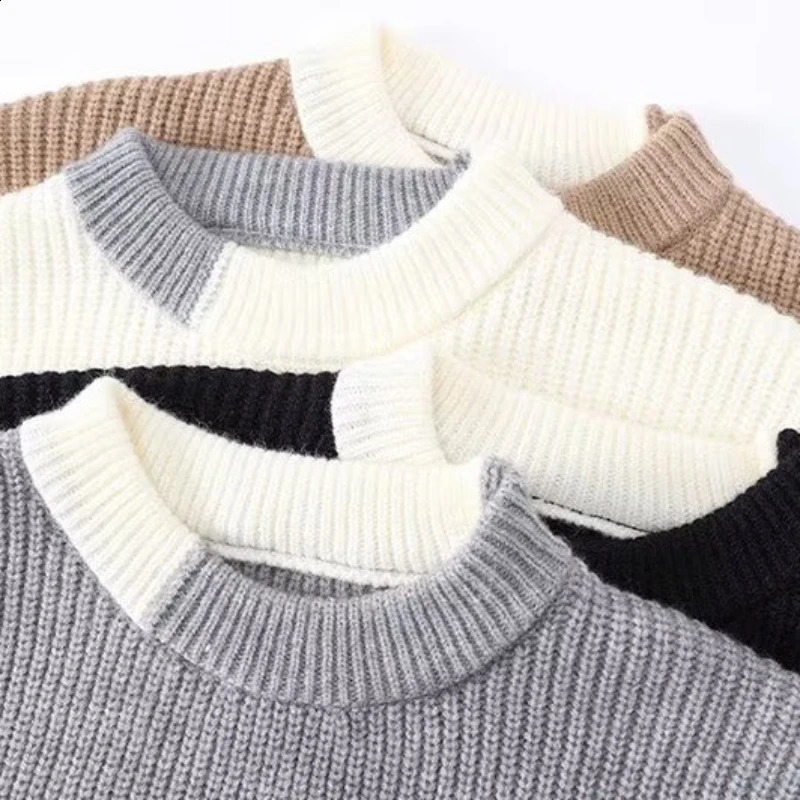 Men Autumn Oversized Japan Harajuku Sweater Vintage Knitted Mens Rock Hip Hop Plush Warm Round Neck Cloting 240930