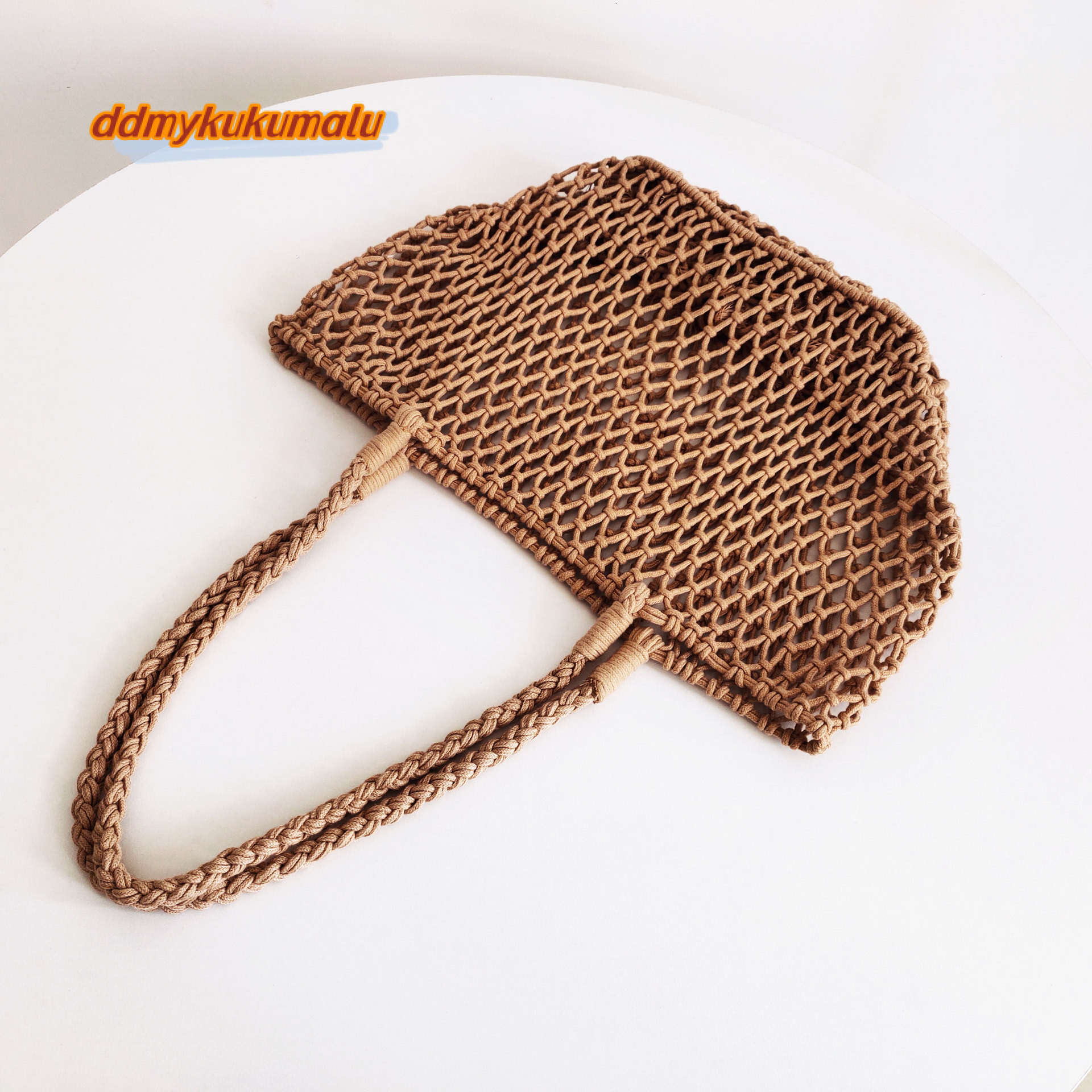 Casual Hollow Finshnet Women Shoulder Bags Rope Woven Large Tote Bag Handmade Summer Beach Handbags Big Bali Shopper Purses 2023 ddmykukumalu