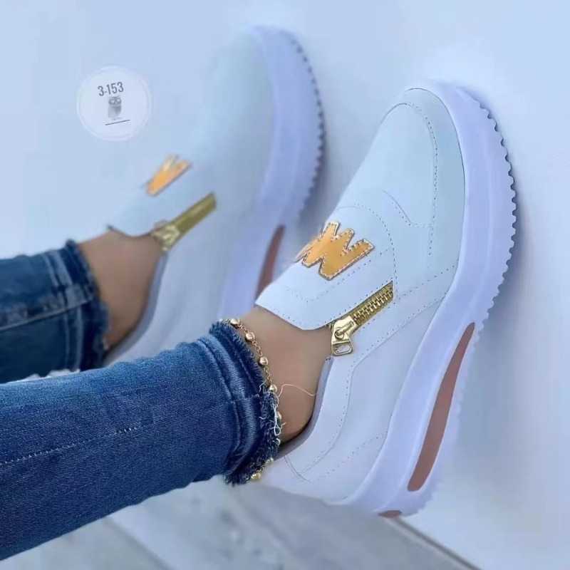 Womens casual sports shoes M printed side zipper platform Plus size vulcanized shoes Zapatillas unprinted Sapato Plataforma Feminino M Y241007