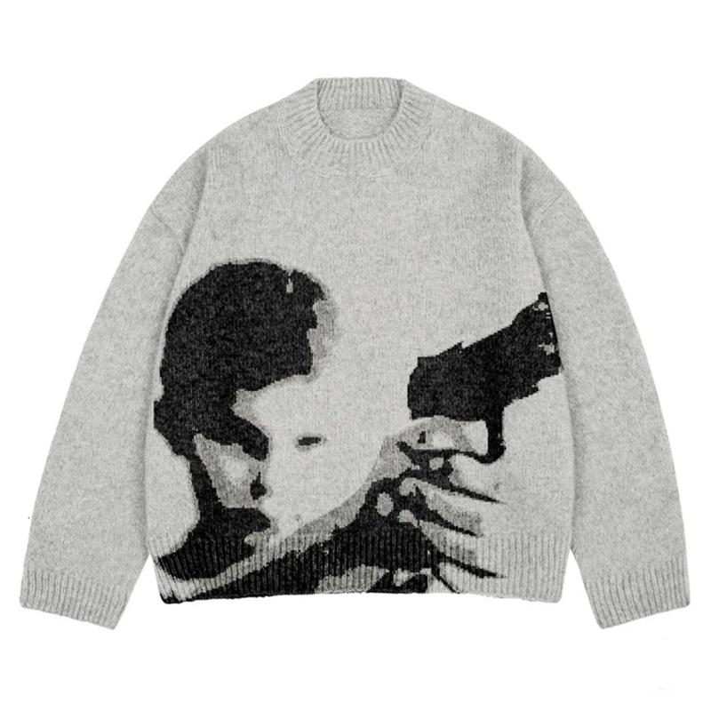 Mens hip-hop streetwear Harajuku y2k oversized sweater retro anime girl knitted cotton gothic sweater Pullover unisex 240930CJ