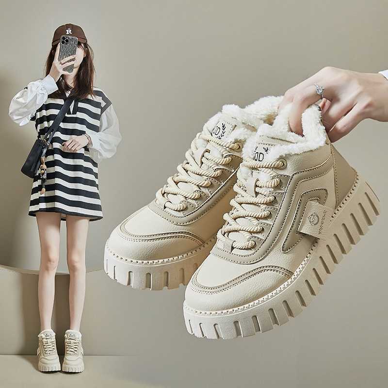 Top Little White Shoes Womens Student Warm Boots Lace Zapatos De Plataforma Para Mujer Womens Casual Sports Shoe Set Y241007