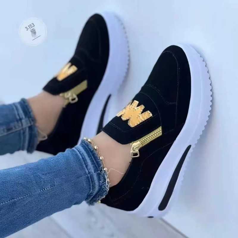 Womens casual sports shoes M printed side zipper platform Plus size vulcanized shoes Zapatillas unprinted Sapato Plataforma Feminino M Y241007