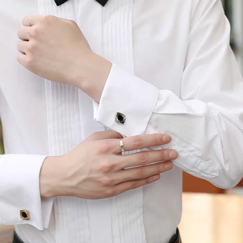 M~6XL Mens French Cuff Dress White Long Sleeve Social Mens Shirt Regular Suitable for Parties Dinners Weddings Cufflinks Formal Shirt X241007