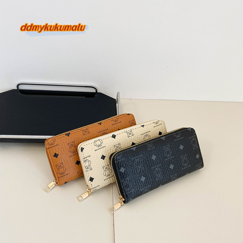 3 2024 New Han Chao Women's Wallet, Bear Print, Single Zipper, Multi Card Portable Travel Fashion Phone Bag #13 ddmykukumalu 4