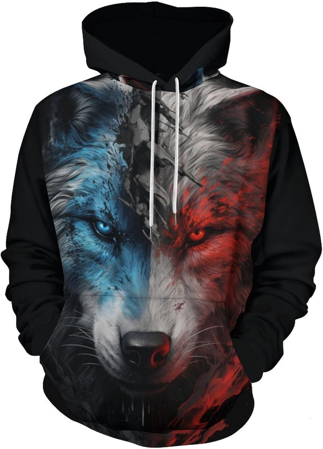 Hoodie for Mens Womens Wolf Hand Painted Watercolor Splash Art Hoodie Vintage Funny Autumn Winter Sweatshirt Graphic Hoodies sweatshirt Pullover