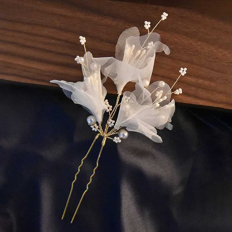Wedding U Shape Hairpins Hair Clips Bridal Headpiece Mesh Flower Pearl Women Wedding Hair Accessories Bridal Headdress JewelryX24