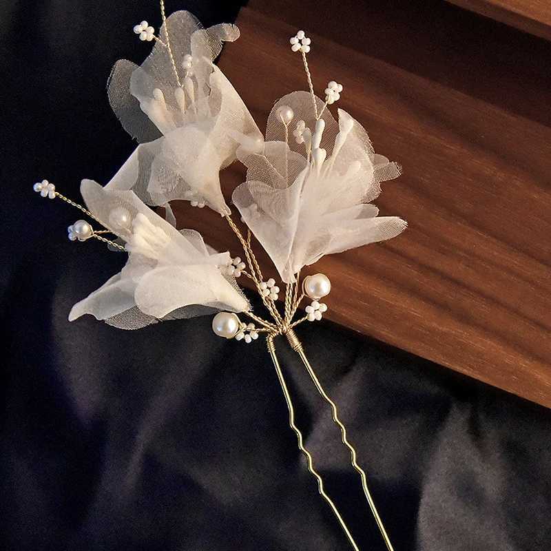 Wedding U Shape Hairpins Hair Clips Bridal Headpiece Mesh Flower Pearl Women Wedding Hair Accessories Bridal Headdress JewelryX24