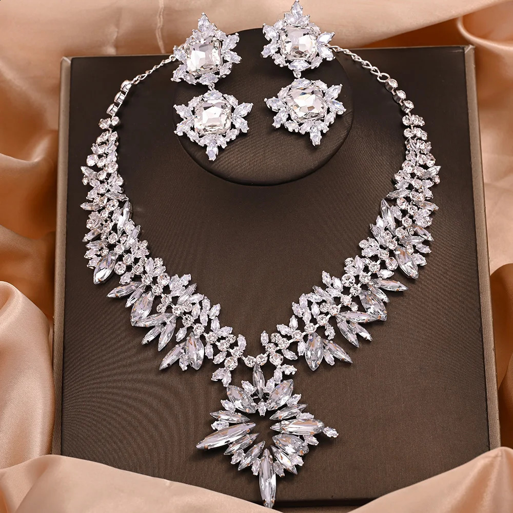 Stonefans Fashion 2-piece/set wedding crystal large Exaggerate jewelry set statement bridesmaid necklace and earring set for women 241007