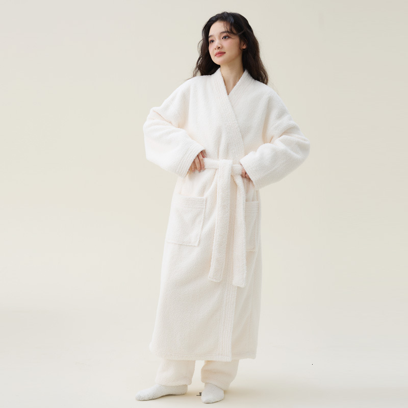 Designer's Autumn Winter New Coral Thickened Beautiful Velvet Men's And Women's Sleepwear Extended Bathrobe Couple's Pajama
