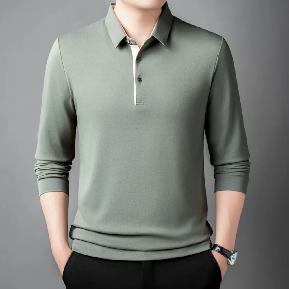 2024 Mens Daily Casual Tee Long Sleeve Sweatershirt Man Clothes Pullover Tops Lapel Polo Clothing 240930