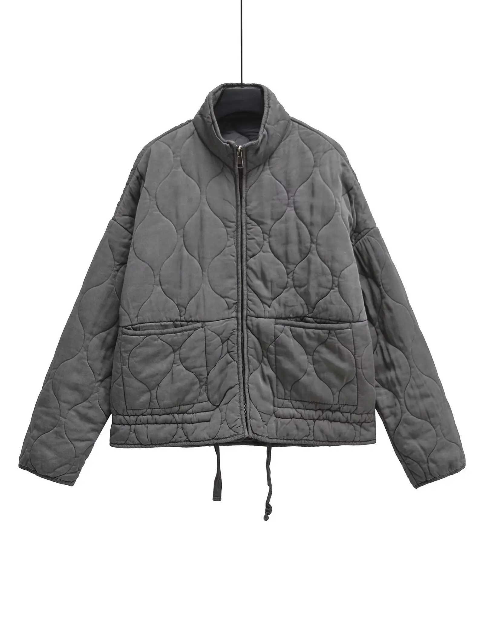 European and American cross-border womens winter new loose casual stand-up collar rhombus cotton jacket womens fashion warm jaX241007