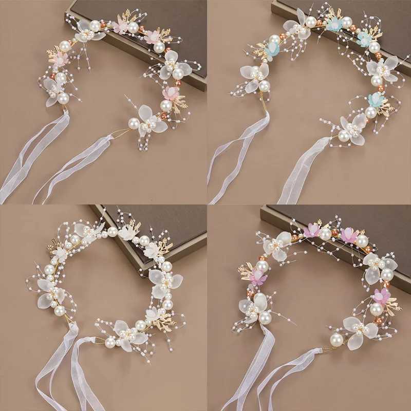 Bohemian Spring Flower Hair Headdress Girls Wreath Bride Bridal Pearl Garland Head Hoop Headbands Hair Jewelry Children GiftsX24
