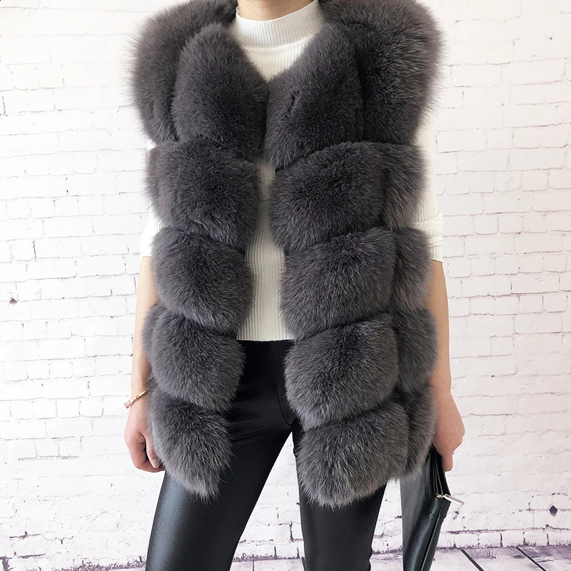 Womens high-quality fox fur vest 100% natural fur fashion fur jacket vest leather coat 240923