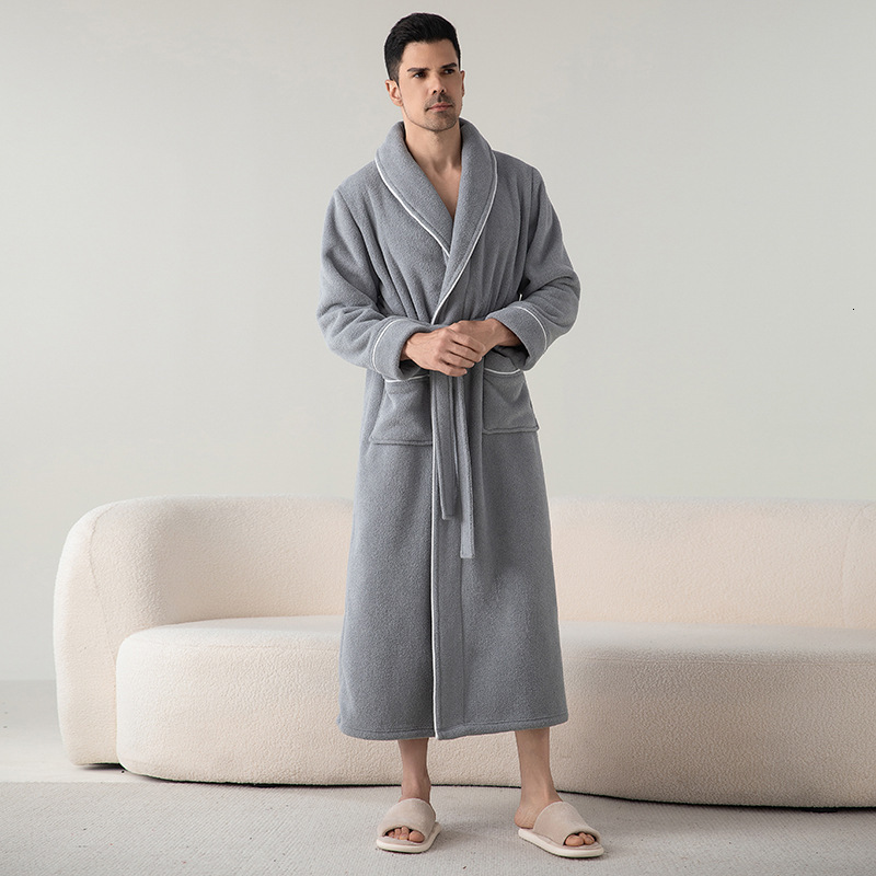 Designer Half Flannel Autumn Winter Thick Long Bathrobe, Men's And Home Wear, Nightgown, Women's